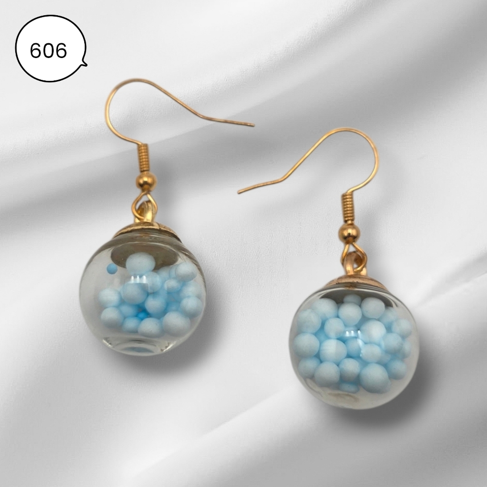 Handmade Gold & Blue Sphere Earrings – Elegant Dangle Jewelry - Picture 1 of 4